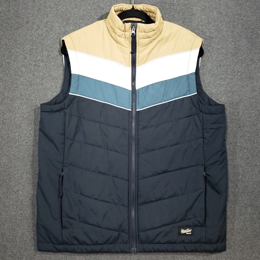 Howler Bros Puffer Vest Mens Medium Blue Tan White Quilted Primaloft Retro